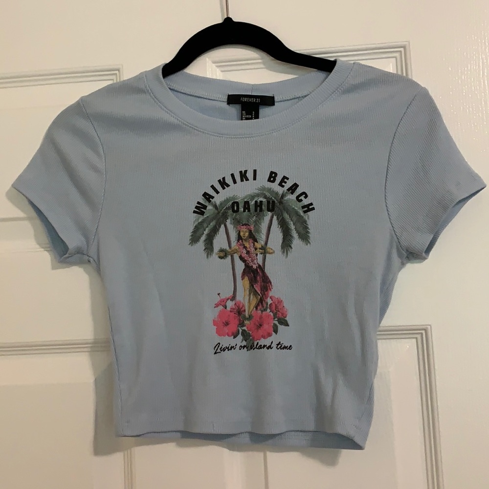 Forever 21 Light Blue Hawaiian Crop top